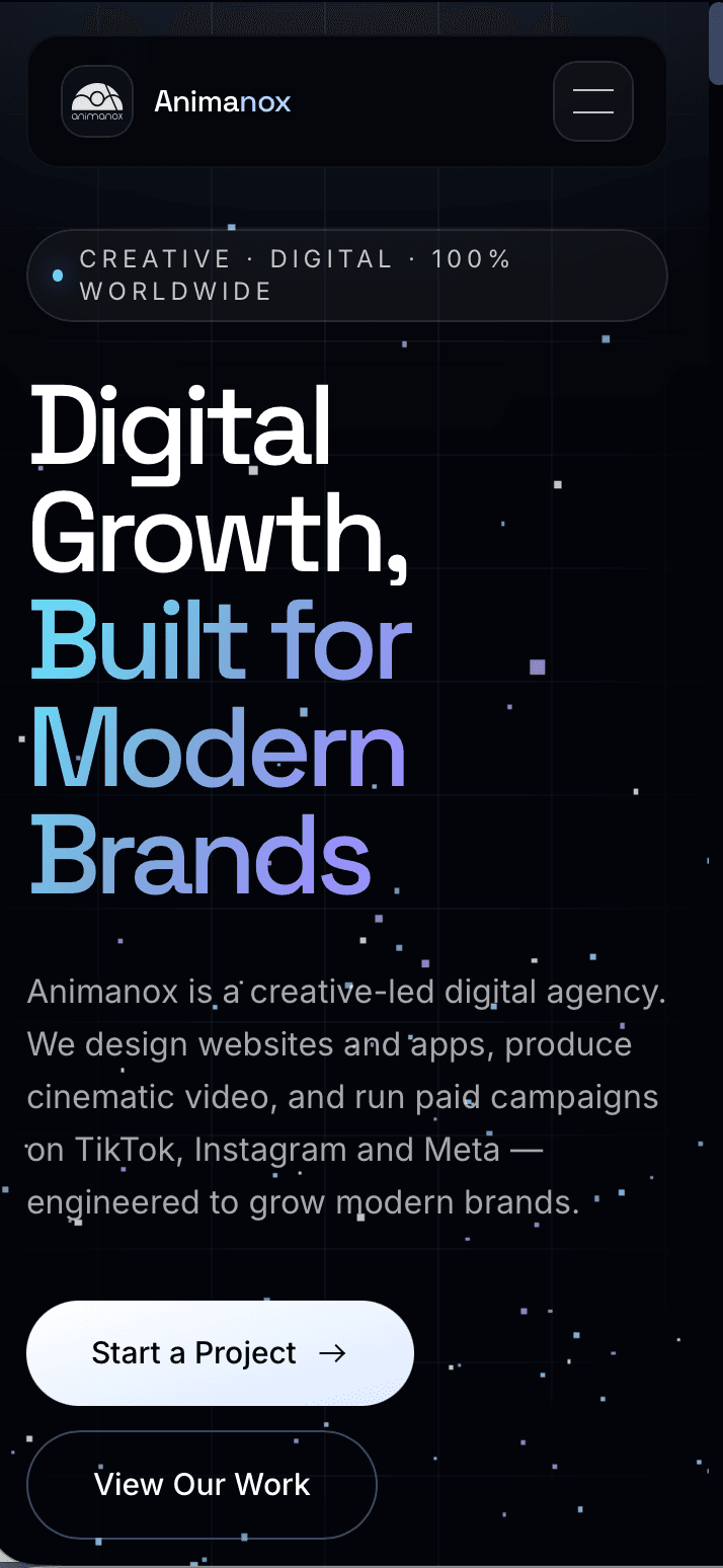 Mobile screenshot of the Animanox website.