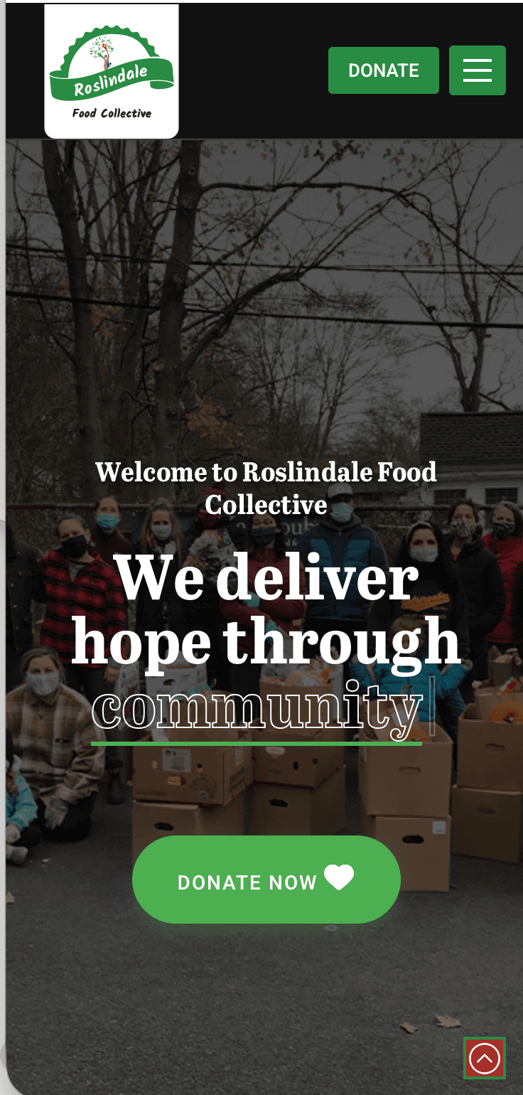 Mobile screenshot of the Roslindale Food Collective website.